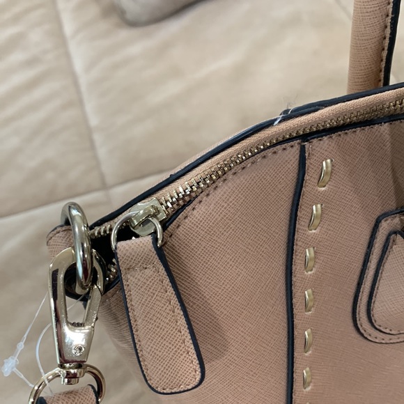 Guess Cream Beige Satchel Purse Handbag with Top Handles Studded Outline - Picture 5 of 15